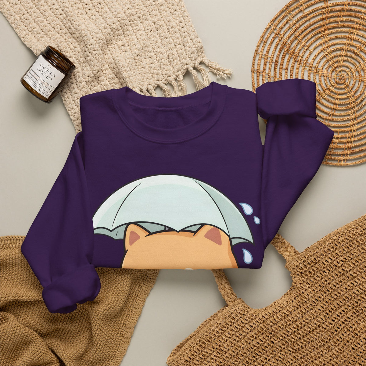 Kawaii Shiba Inu Sweatshirt, Cute Rainy Day Crewneck