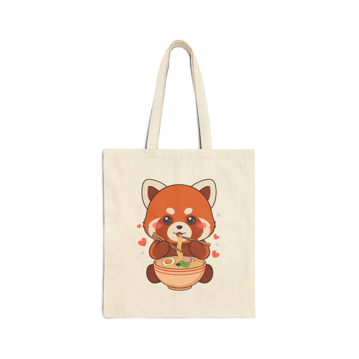 Red Panda Ramen Tote Bag, Cute Kawaii Cotton Canvas
