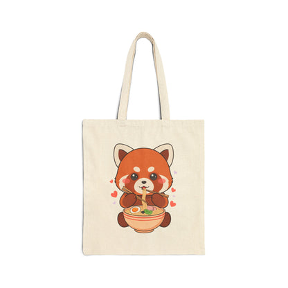 Red Panda Ramen Tote Bag, Cute Kawaii Cotton Canvas