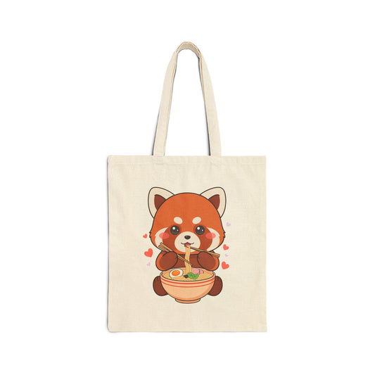 Red Panda Ramen Tote Bag, Cute Kawaii Cotton Canvas
