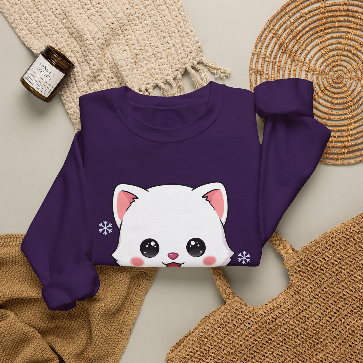 Kawaii Arctic Fox Sweatshirt, Cute Winter Animal Crewneck