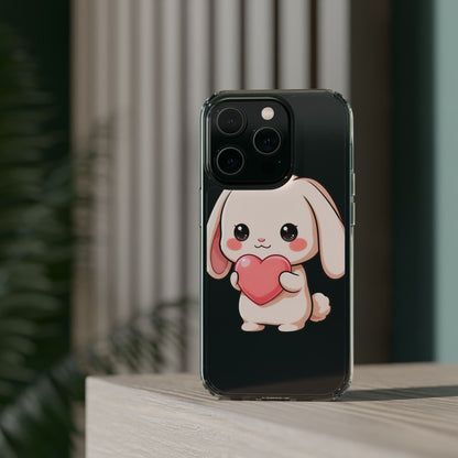 Kawaii Bunny Clear Phone Case with Heart