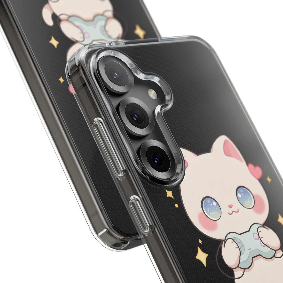 Kawaii Gamer Cat Clear Phone Case for Gaming Fans