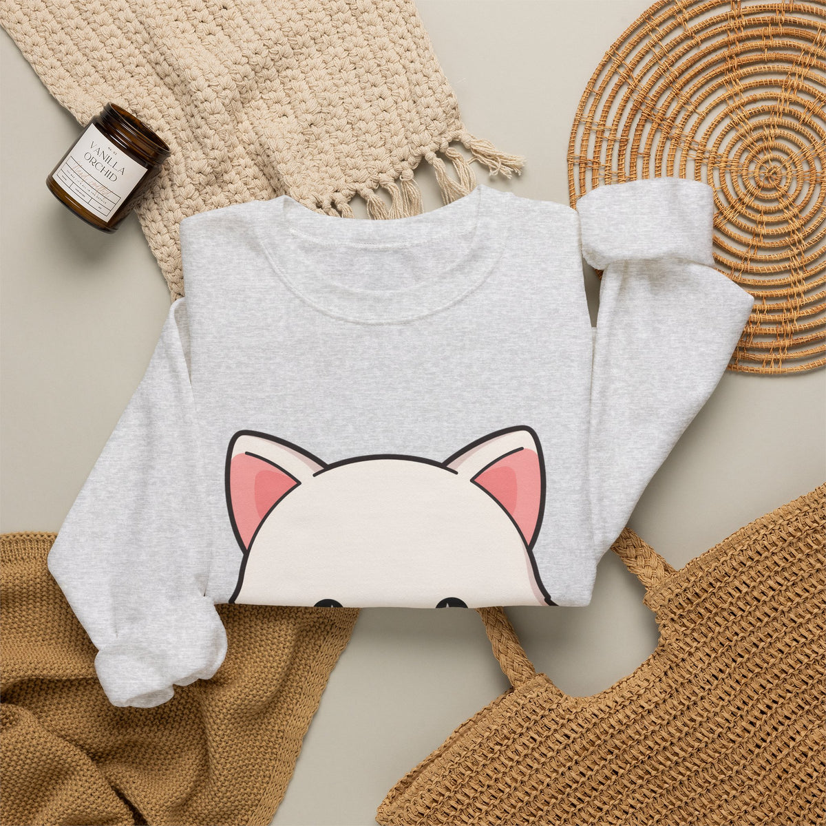 Kawaii Arctic Fox Sweatshirt, Cute Mistletoe Holiday Crewneck