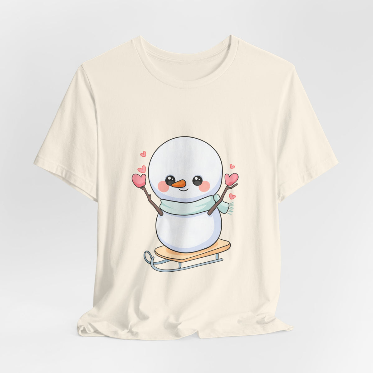 Kawaii Snowman T-Shirt, Cute Winter Sledding Tee