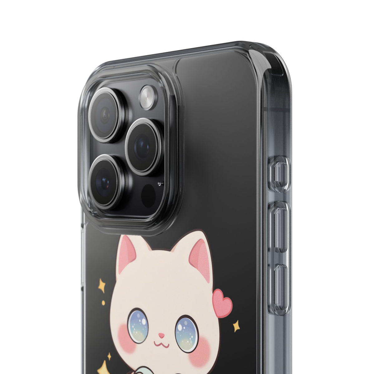 Kawaii Gamer Cat Clear Phone Case for Gaming Fans