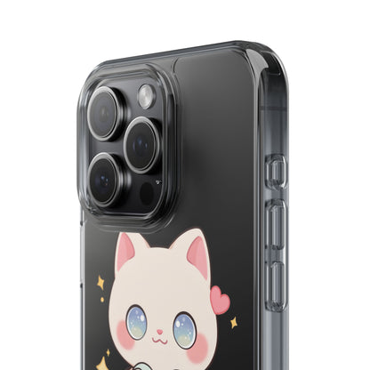 Kawaii Gamer Cat Clear Phone Case for Gaming Fans