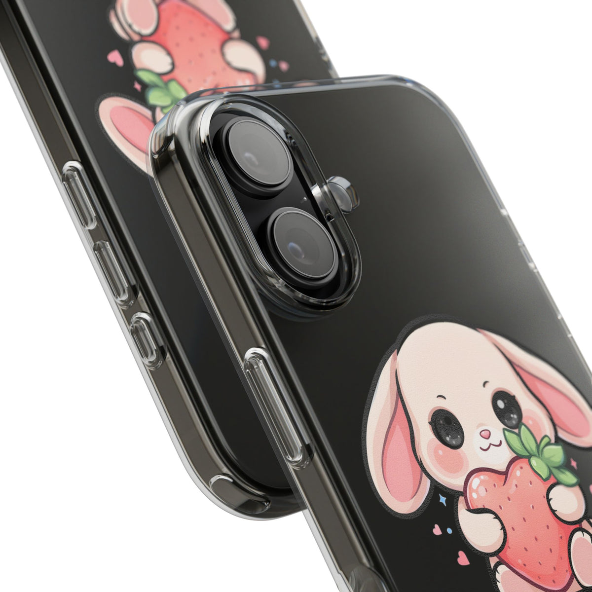 Kawaii Bunny Strawberry Phone Case, Clear Impact-Resistant