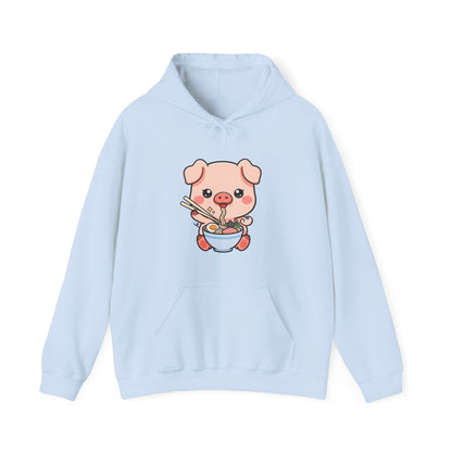 Kawaii Piglet Ramen Hoodie, Cute Noodle Lover Sweatshirt