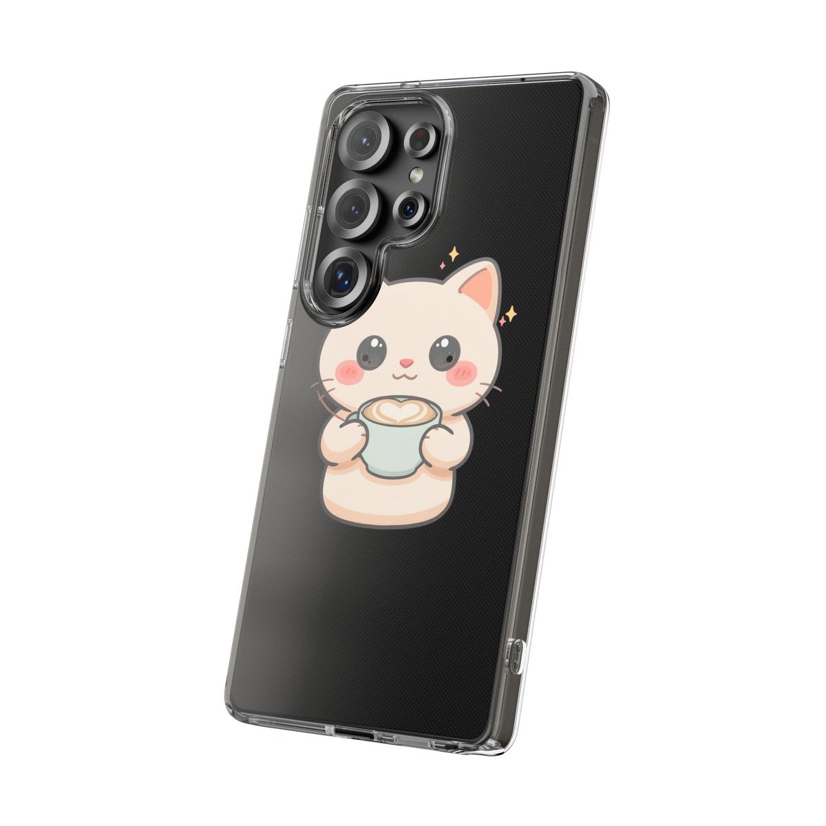 Kawaii Cat Latte Phone Case, Clear Impact-Resistant