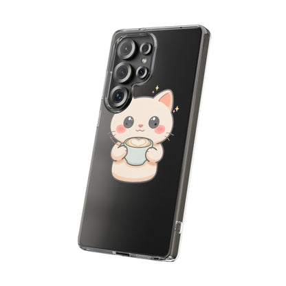 Kawaii Cat Latte Phone Case, Clear Impact-Resistant