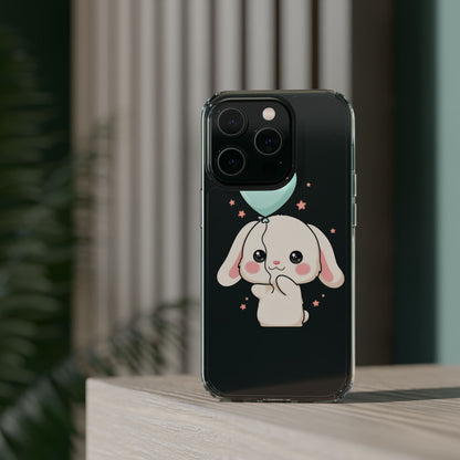 Kawaii Bunny Phone Case with Balloon, Clear Impact-Resistant