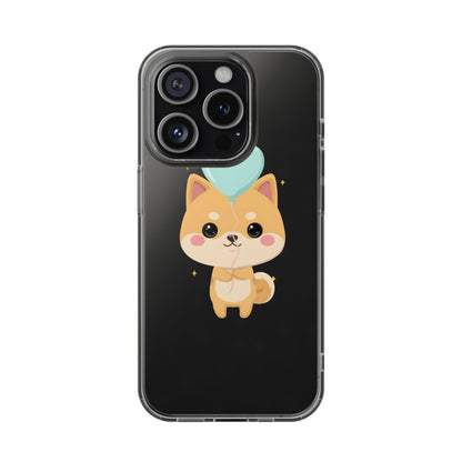 Kawaii Shiba Inu Clear Phone Case with Heart Balloon