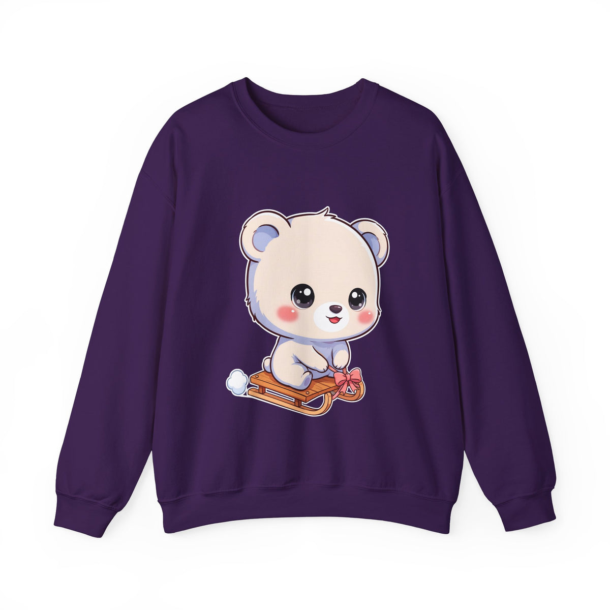 Kawaii Polar Bear Sweatshirt, Cute Sledding Cub Crewneck