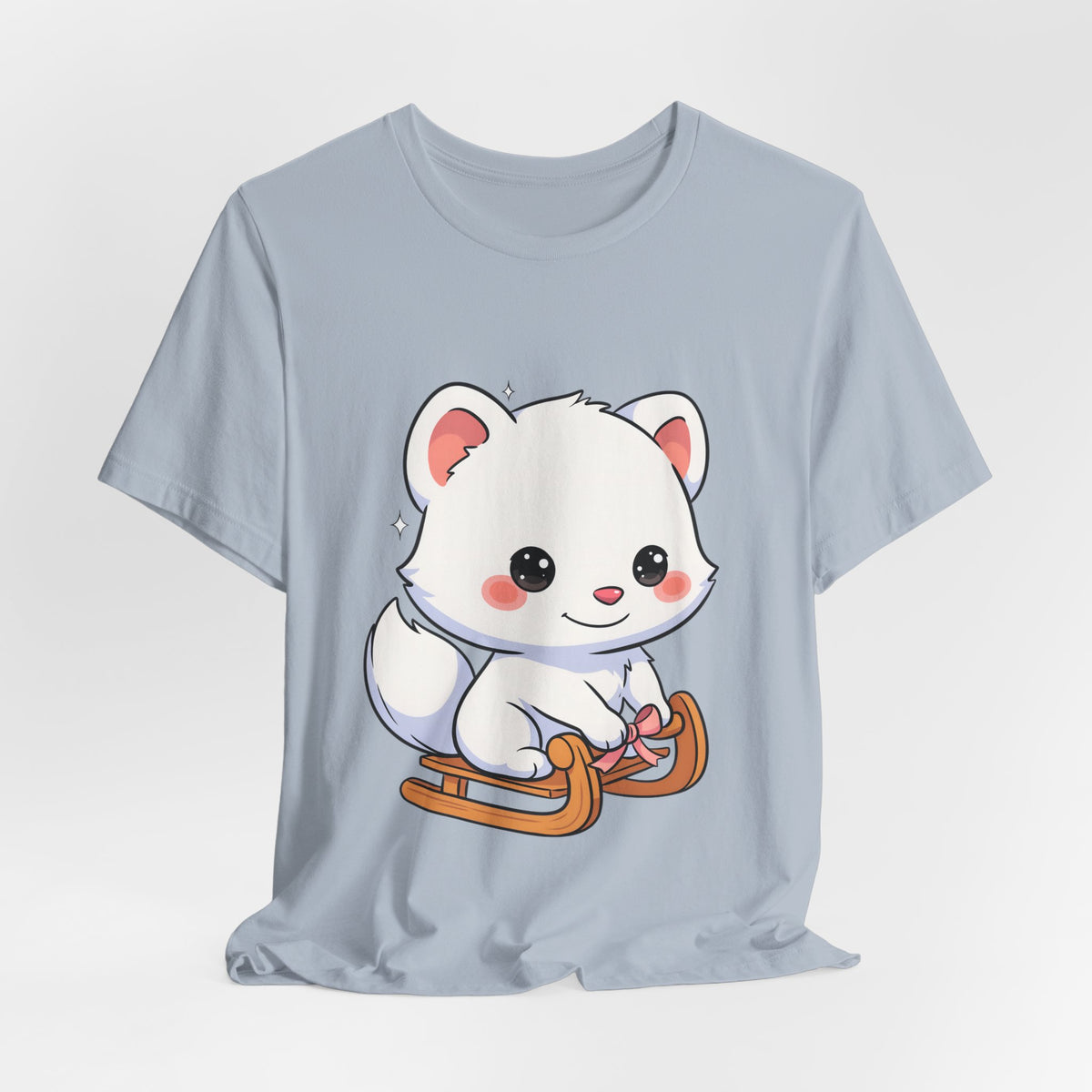 Kawaii Arctic Fox Sledding T-Shirt, Cute Unisex Tee