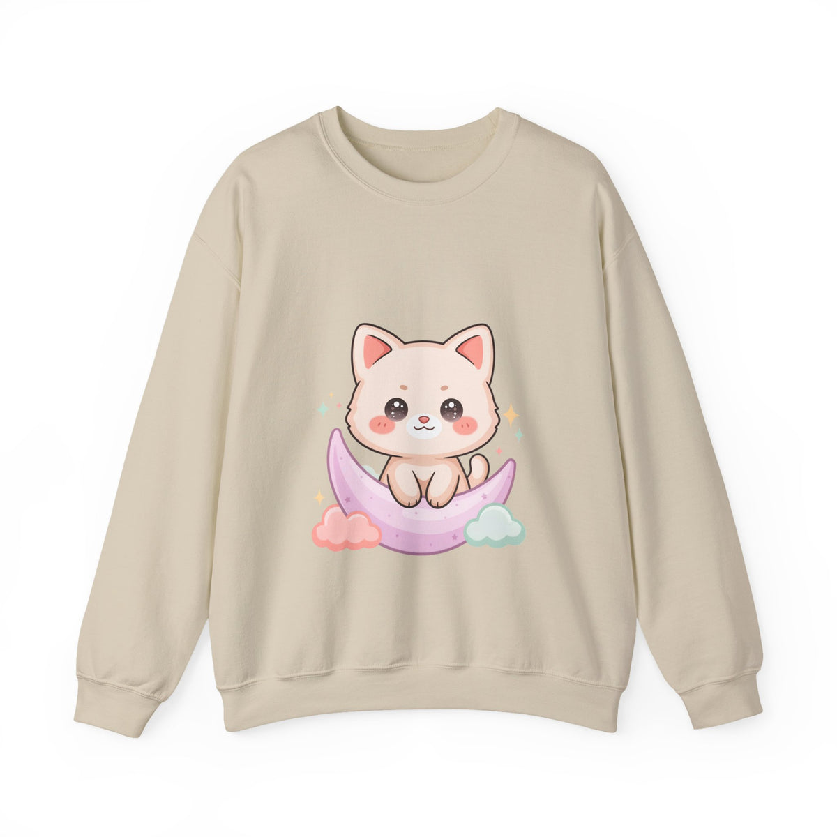 Kawaii Cat Sweatshirt, Cute Crescent Moon Kitten