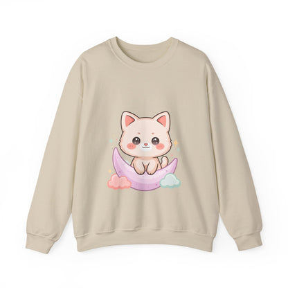 Kawaii Cat Sweatshirt, Cute Crescent Moon Kitten