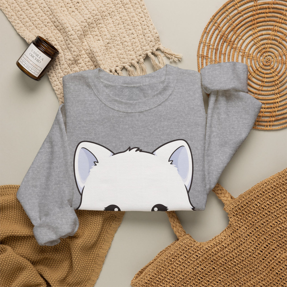 Christmas Cookie Fox Sweatshirt, Kawaii Arctic Fox Crewneck
