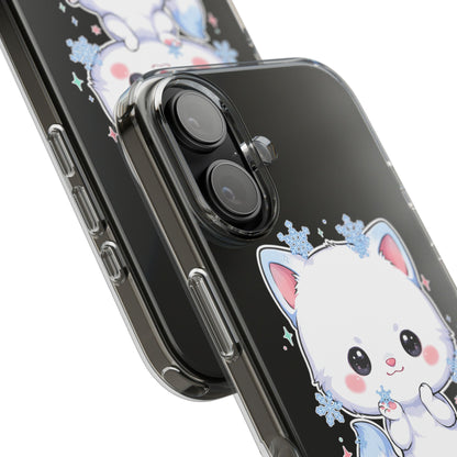 Kawaii Arctic Fox Phone Case, Cute Snowflake Clear Case