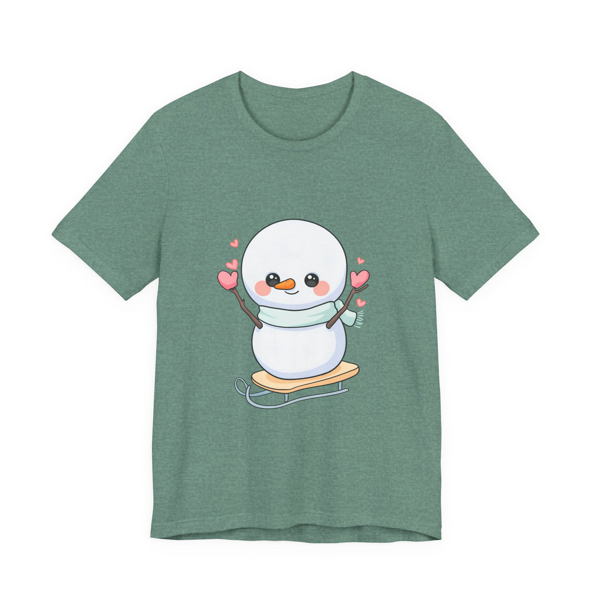 Kawaii Snowman T-Shirt, Cute Winter Sledding Tee