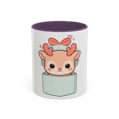 Kawaii Reindeer Christmas Mug, 11oz or 15oz Accent Coffee Mug