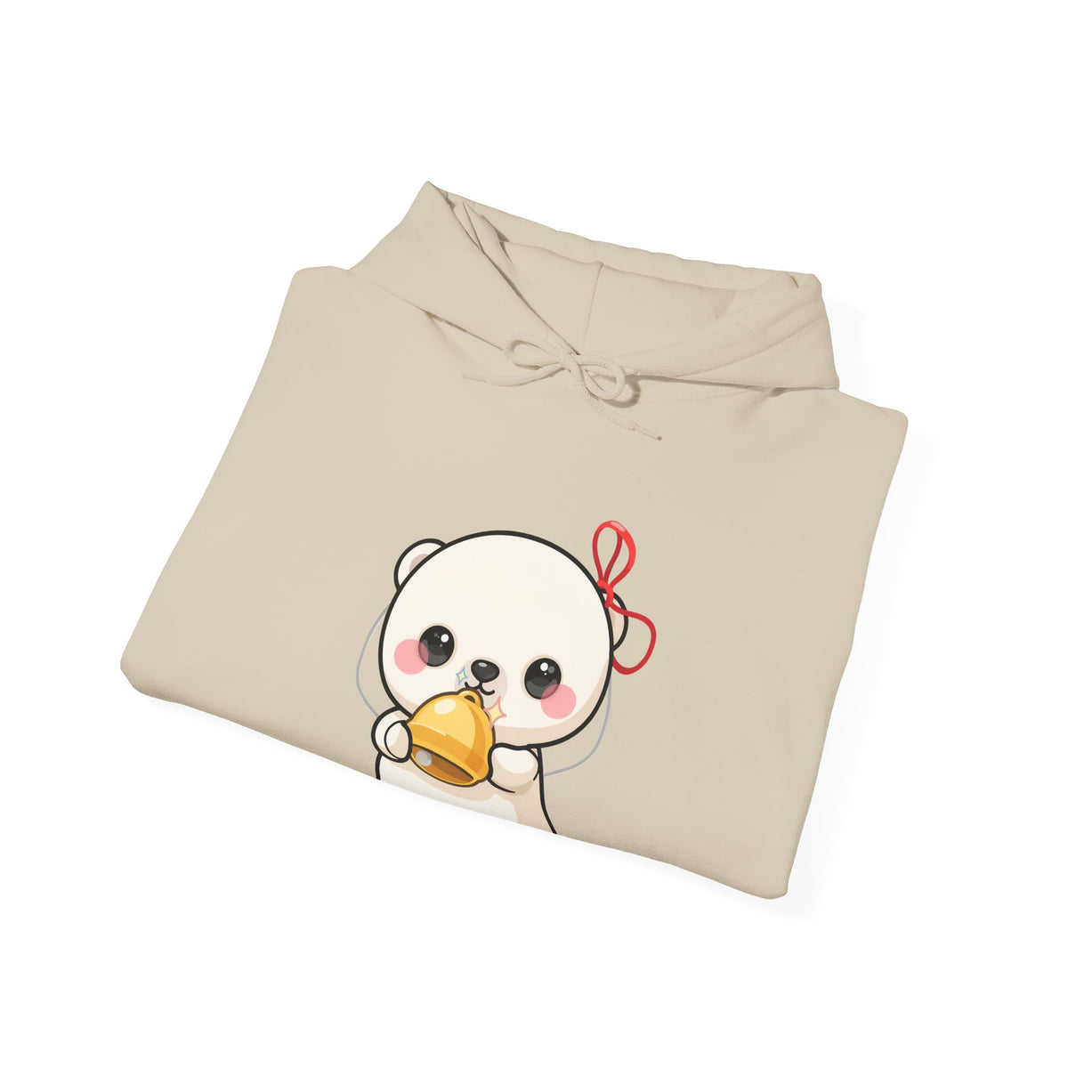 Kawaii Polar Bear Hoodie, Cute Jingle Bell Sweatshirt