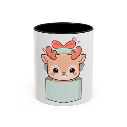Kawaii Reindeer Christmas Mug, 11oz or 15oz Accent Coffee Mug