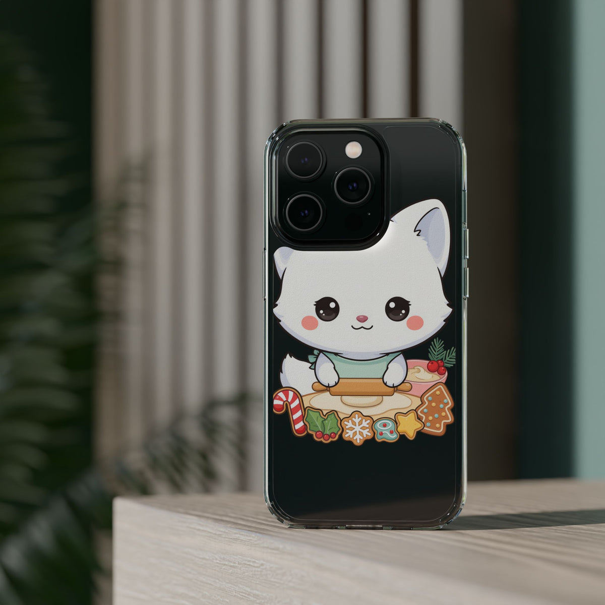 Christmas Fox Clear Phone Case, Kawaii Cookie Baker