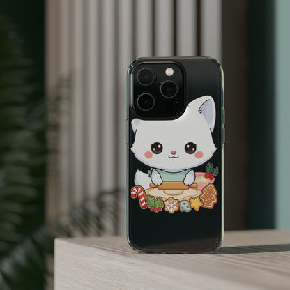 Christmas Fox Clear Phone Case, Kawaii Cookie Baker