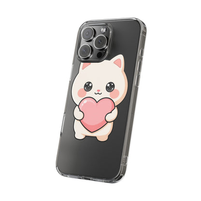 Kawaii Cat Phone Case with Heart, Clear Impact-Resistant