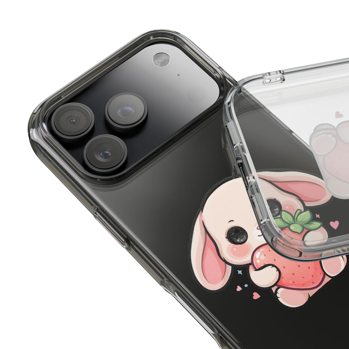 Kawaii Bunny Strawberry Phone Case, Clear Impact-Resistant