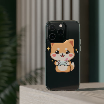 Kawaii Shiba Inu Gamer Phone Case, Clear Impact-Resistant