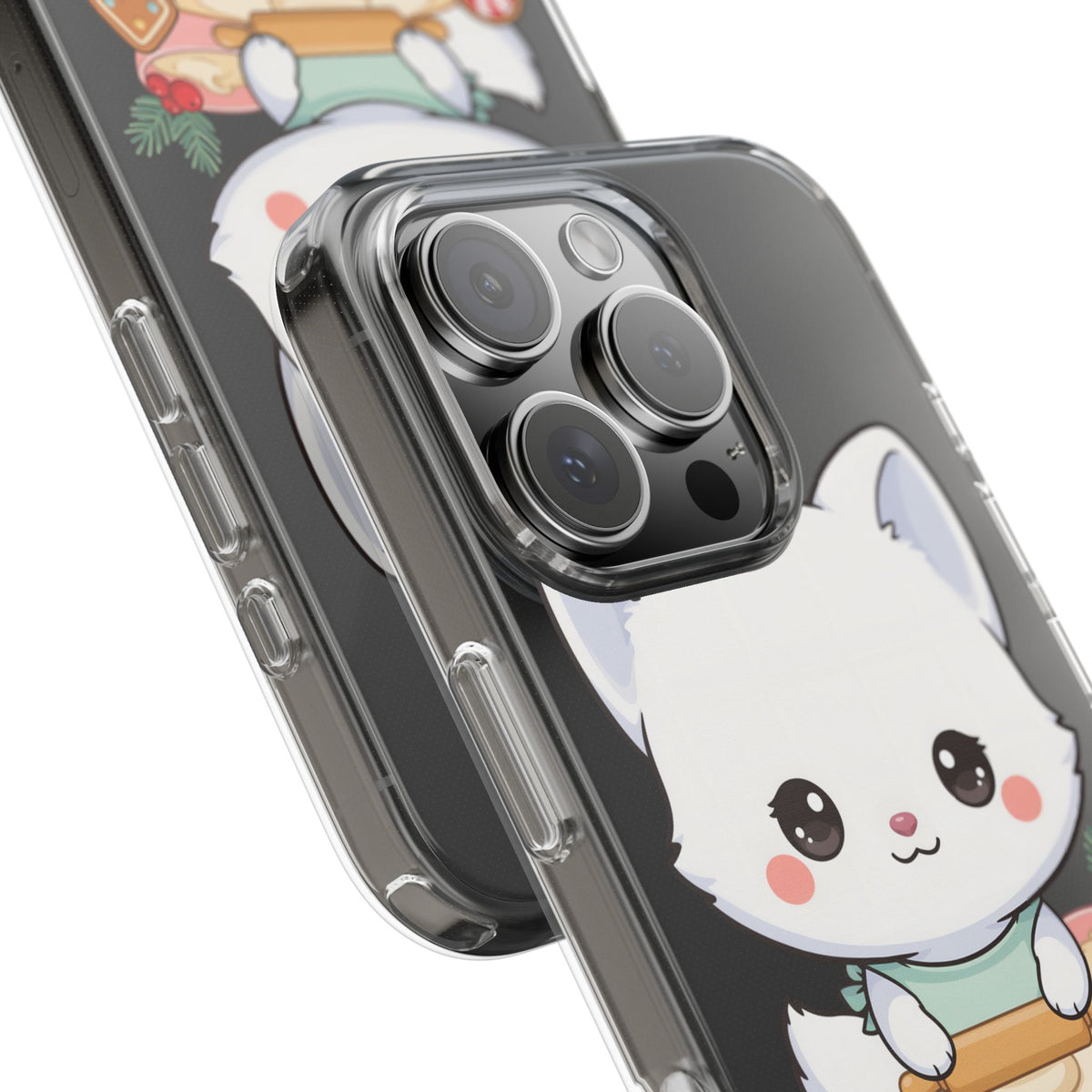Christmas Fox Clear Phone Case, Kawaii Cookie Baker