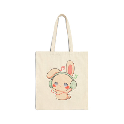 Kawaii Music Bunny Cotton Canvas Tote Bag