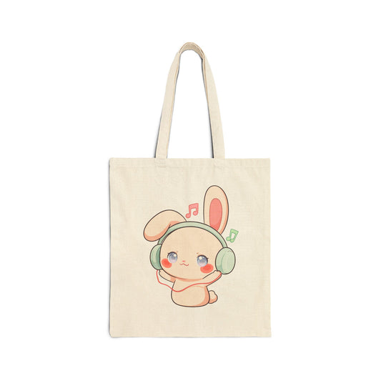 Kawaii Music Bunny Cotton Canvas Tote Bag