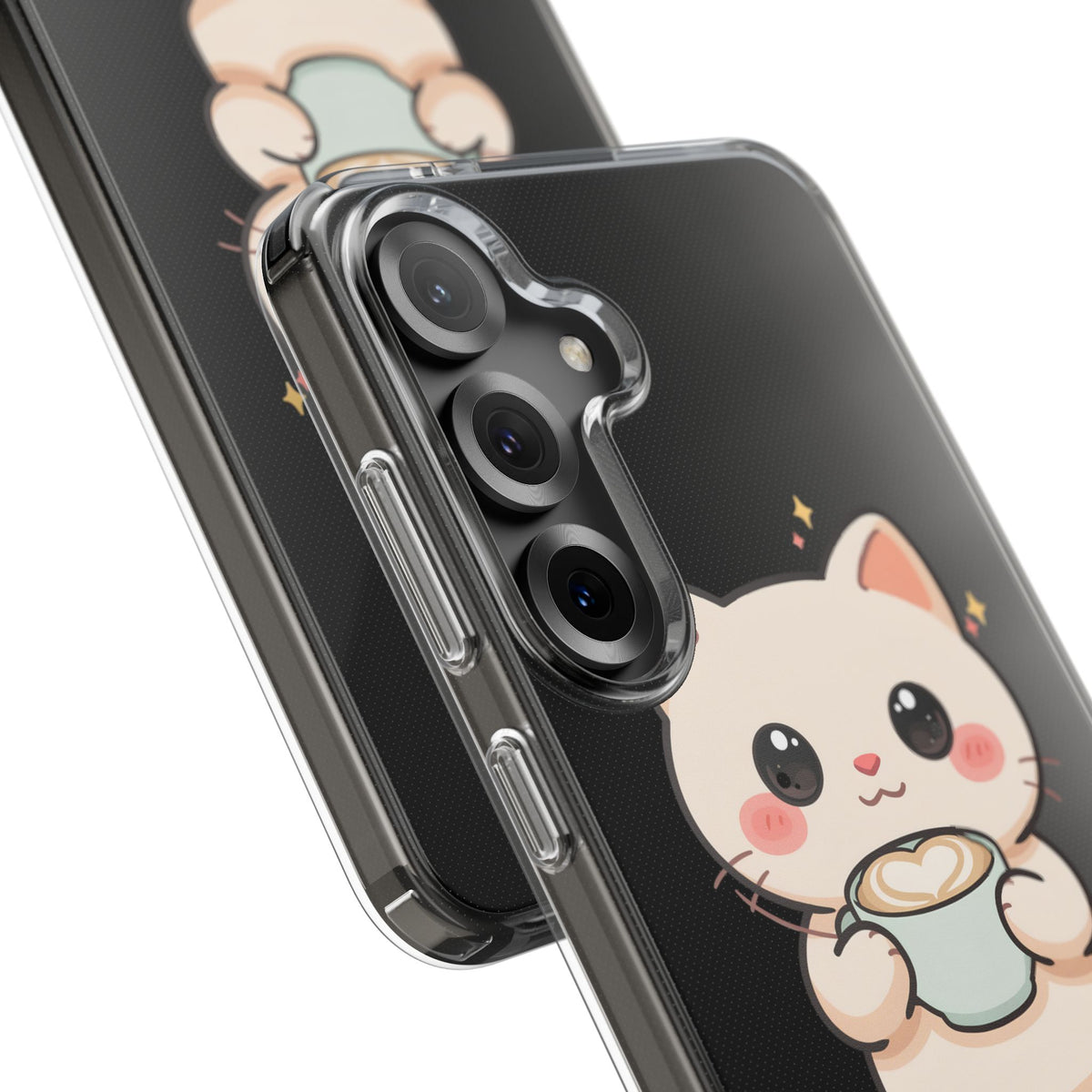 Kawaii Cat Latte Phone Case, Clear Impact-Resistant