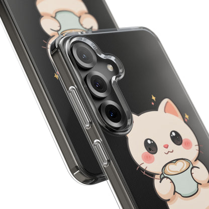 Kawaii Cat Latte Phone Case, Clear Impact-Resistant