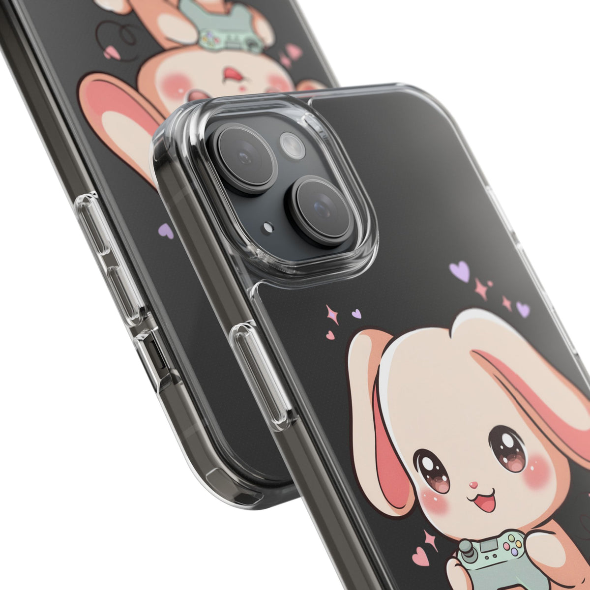 Kawaii Bunny Gamer Clear Impact-Resistant Phone Case