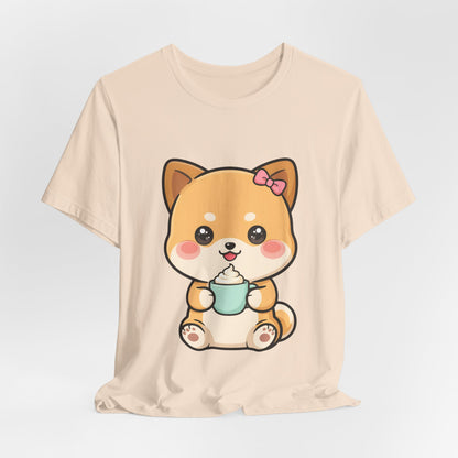 Kawaii Shiba Inu Coffee T-Shirt, Cute Latte Lover Tee