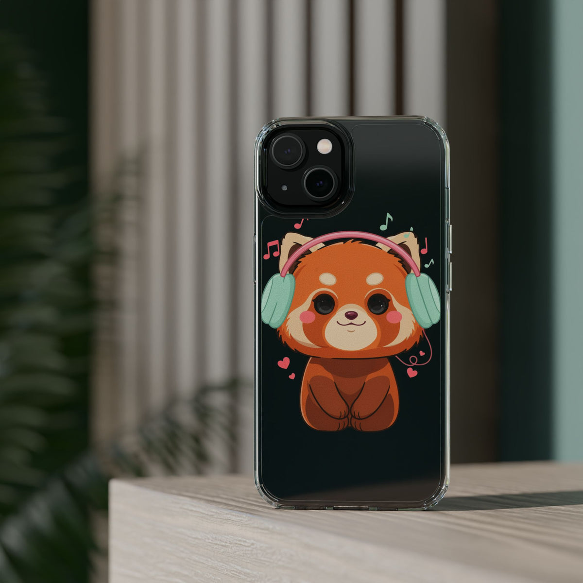 Red Panda Phone Case, Kawaii Music Lover Clear Case