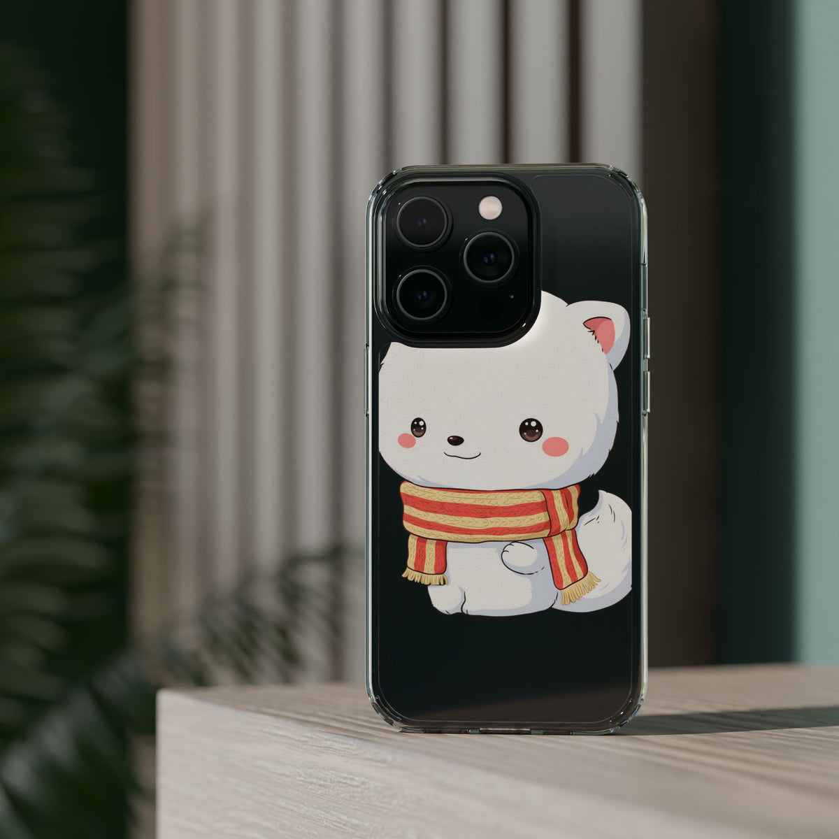 Kawaii Arctic Fox Phone Case, Cozy Christmas Scarf