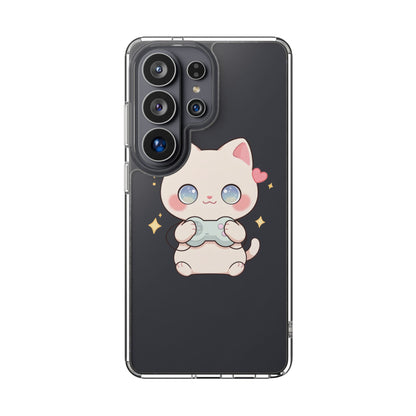 Kawaii Gamer Cat Clear Phone Case for Gaming Fans
