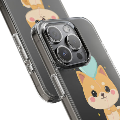 Kawaii Shiba Inu Clear Phone Case with Heart Balloon