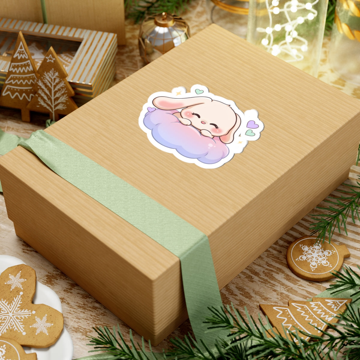 Kawaii Bunny Sticker on a Cloud for Cozy-Day Fans