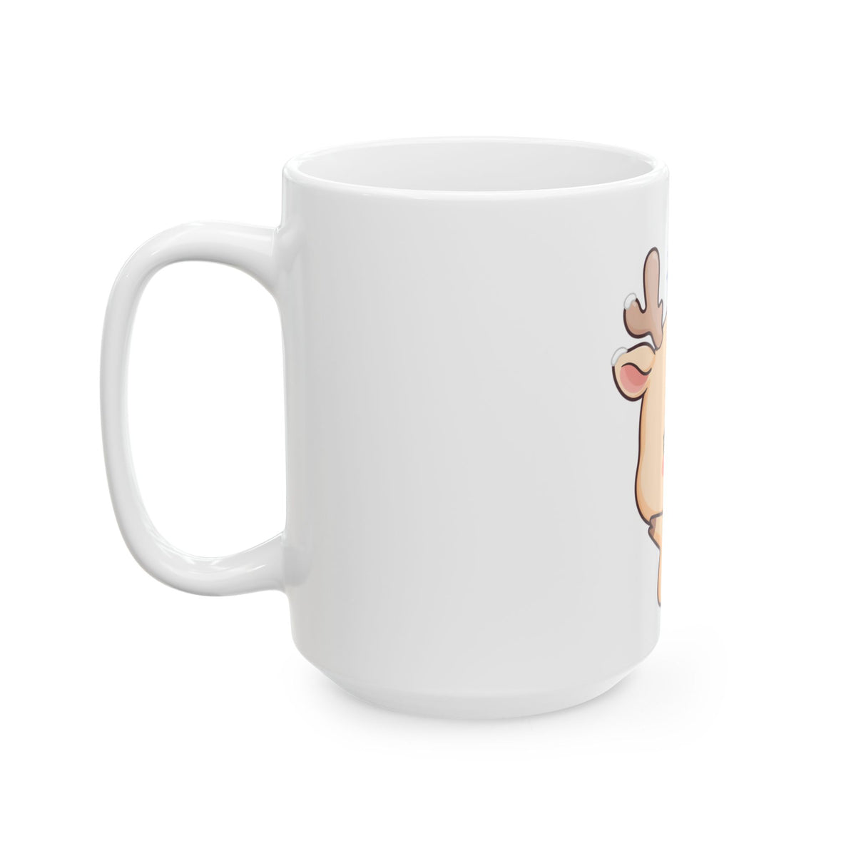 Kawaii Reindeer Mug, Cute Christmas Ceramic Coffee Cup