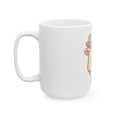 Kawaii Reindeer Mug, Cute Christmas Ceramic Coffee Cup