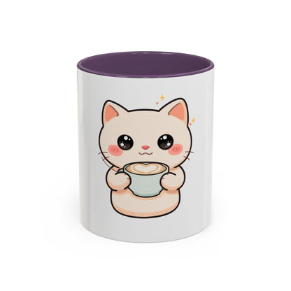 Kawaii Cat Coffee Mug, Cute Latte Accent Mug