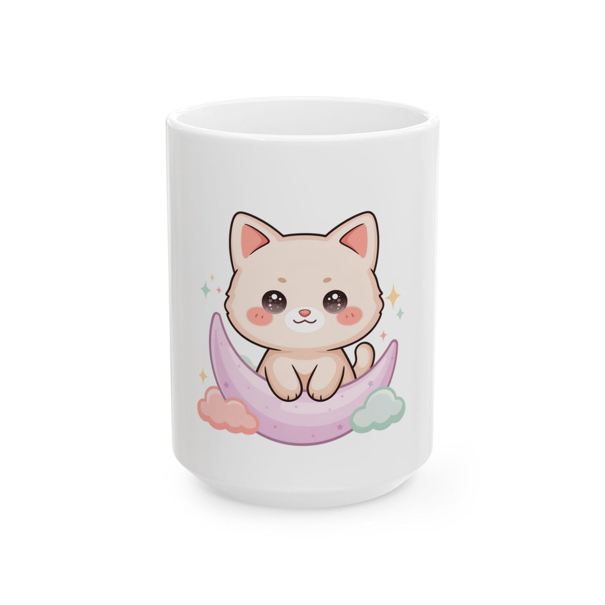 Kawaii Cat Mug, Cute Moon Cat Gift for Cat Lovers