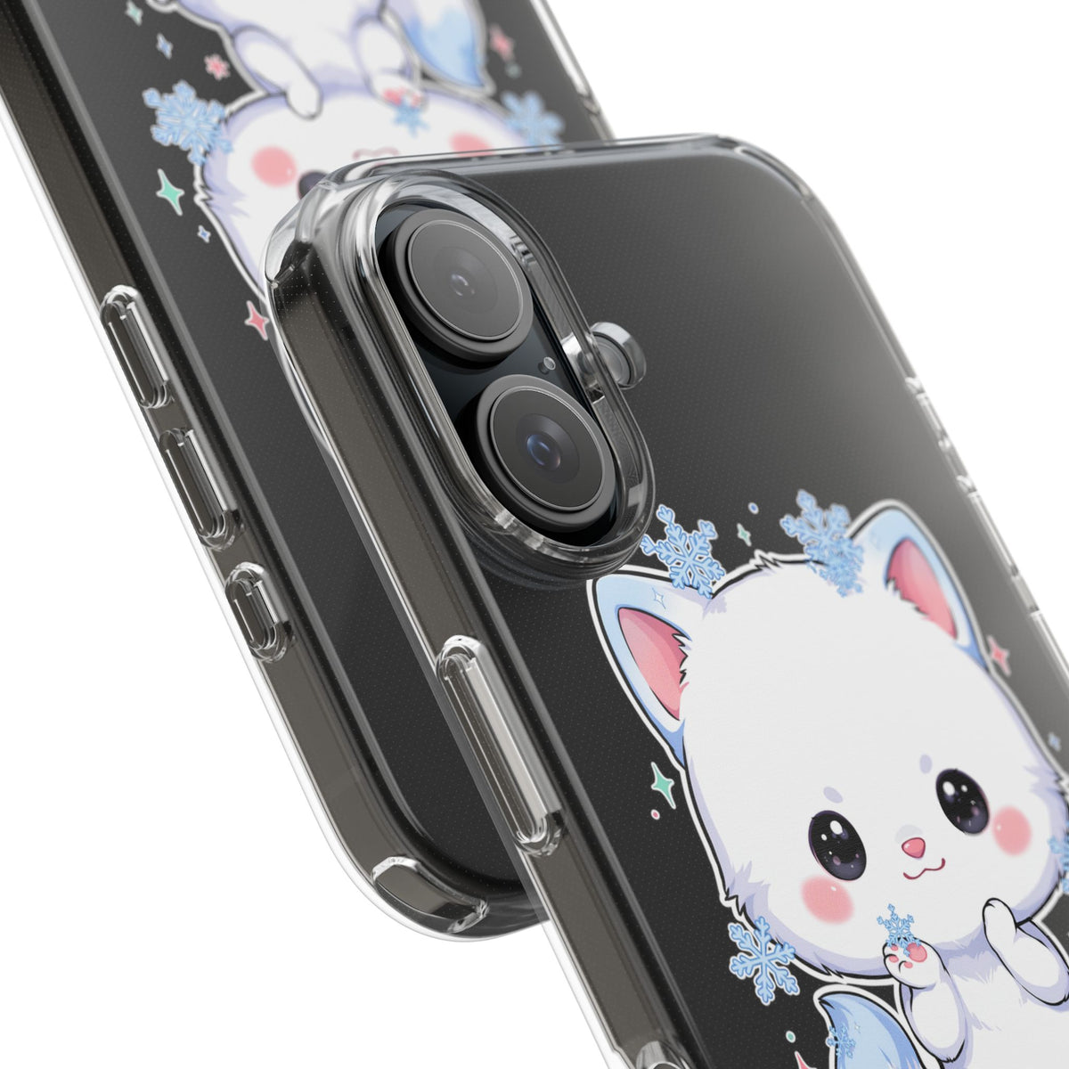 Kawaii Arctic Fox Phone Case, Cute Snowflake Clear Case