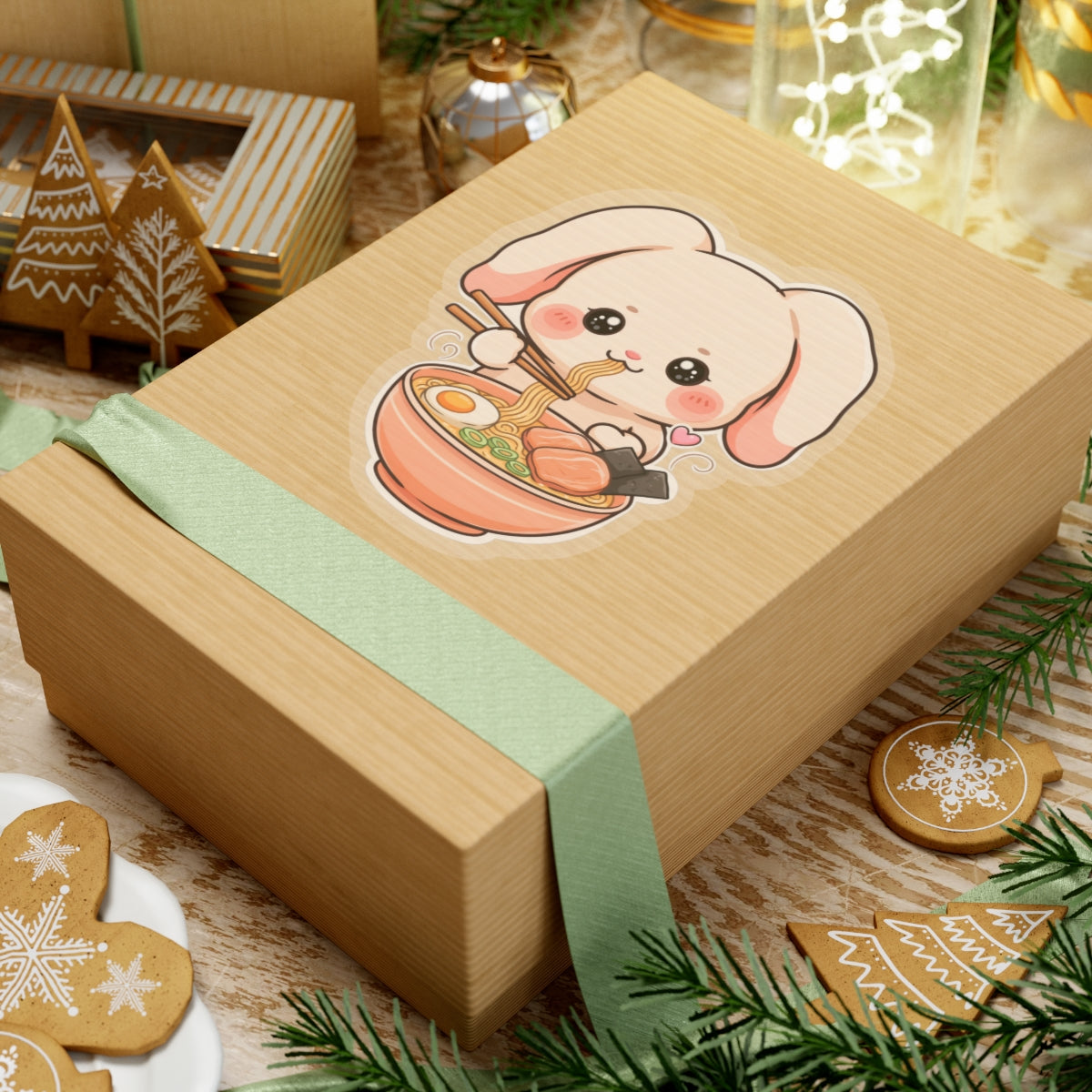 Kawaii Ramen Bunny Kiss-Cut Sticker for Cute Food Lovers